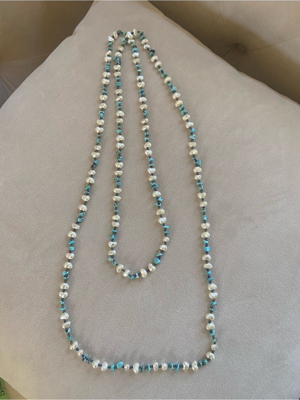 Source Unknown Pearl and Turquoise Long Beaded Necklace